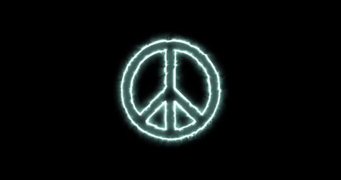 Peace symbol blue flaming. Loop