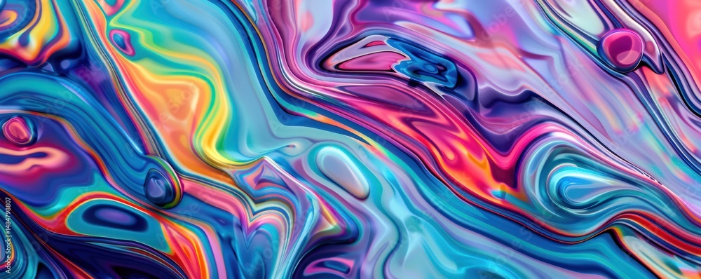 Poster abstract background with color blue pink purple yellow light and gloss wavy patterns, creating an ab