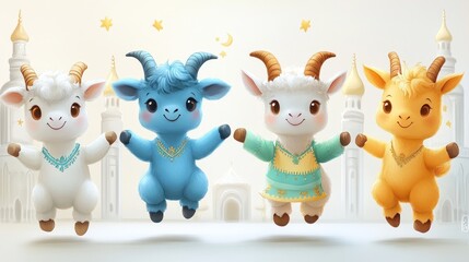 Naklejka premium Adorable Jumping Goats Eid Celebration