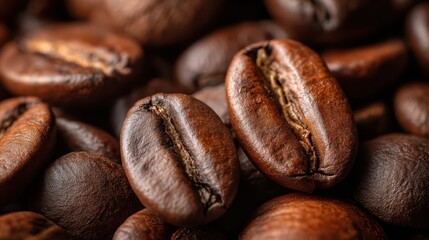 Naklejka premium Close-up of Rich Aromatic Coffee Beans