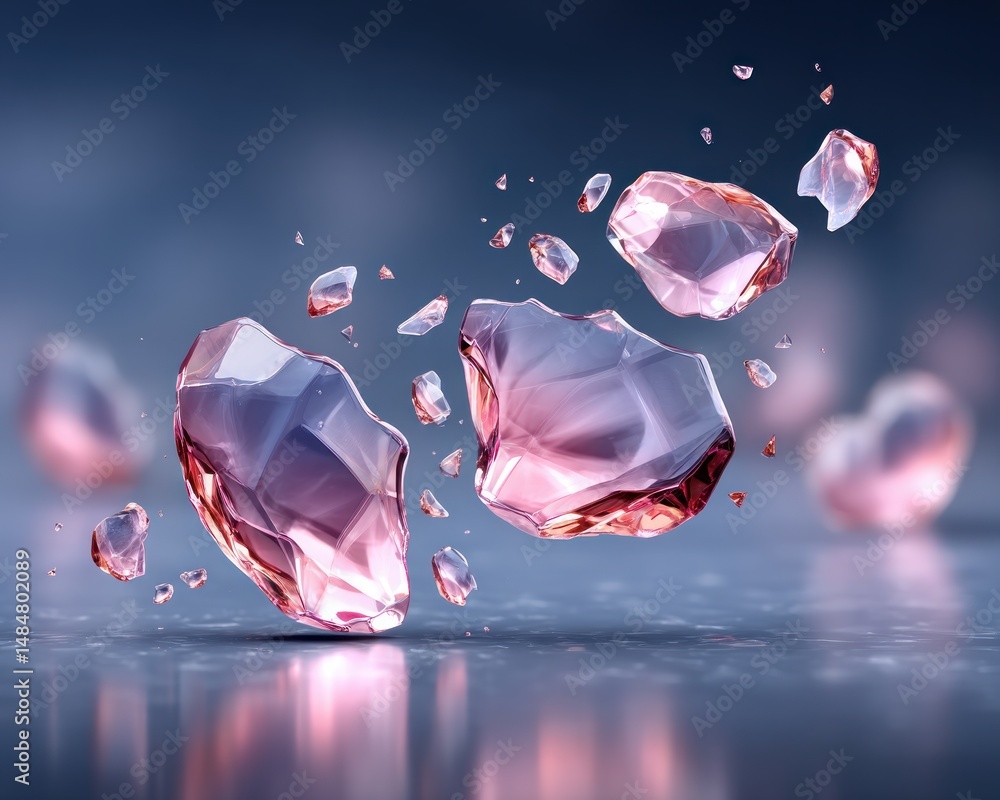 Poster Pink Crystal Fragments Floating Dynamically Abstract Background