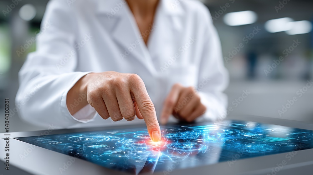 Leinwandbilder scientist using futuristic interactive technology interface advanced research concept