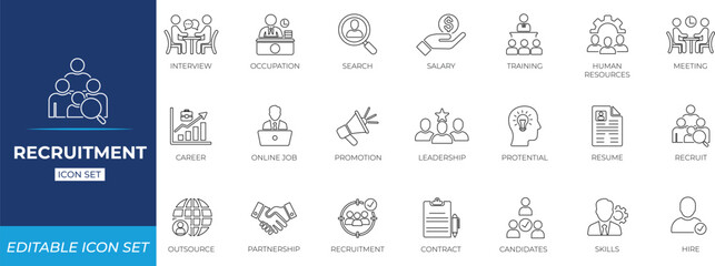 Recruitment line icon set.