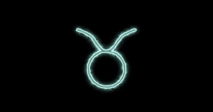 Taurus symbol astrological sign blue flaming. Loop