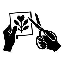 Cutting out heart flower design paper with scissors diy craft project black and white illustration art