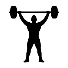 Weightlifting silhouette of man lifting barbell overhead for fitness and strength training exercise