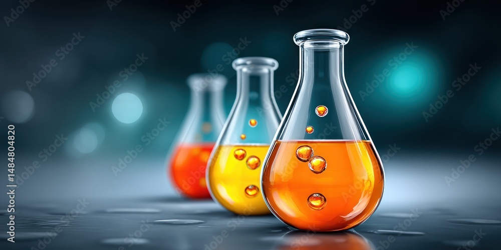Poster Laboratory Erlenmeyer Flasks with Colorful Liquids Bubbles Science Experiment