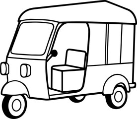 Obraz premium auto rickshaw black outline vector and illustration, coloring book page