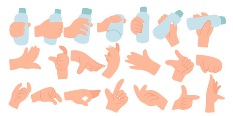 Set of cartoon hand different or variant hand poses,hand holding a spoon, hand holding a pen, various hands with different shapes. hand cartoon