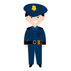 police character element design.  Police officer characters in uniform with professional equipments, badge, handcuffs and walkie-talkie, truncheon