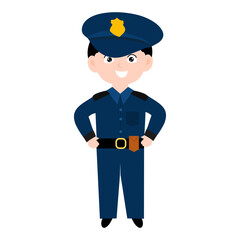 police character element design.  Police officer characters in uniform with professional equipments, badge, handcuffs and walkie-talkie, truncheon