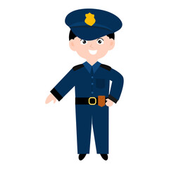 police character element design.  Police officer characters in uniform with professional equipments, badge, handcuffs and walkie-talkie, truncheon