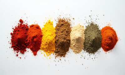 Colorful Spice Powders, Culinary Herbs - Flat lay photography