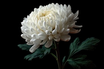 Close-up of a Single White Chrysanthemum against a Black Background