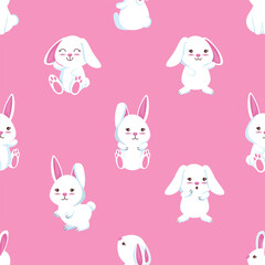 Seamless vector pattern featuring cute rabbits in a playful, minimal style. Ideal for children’s products, textiles, wallpapers, wrapping paper, and digital projects.