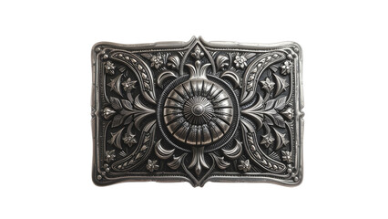 Traditional Armenian silver belt buckle featuring embossed pomegranate motifs isolated on white background
