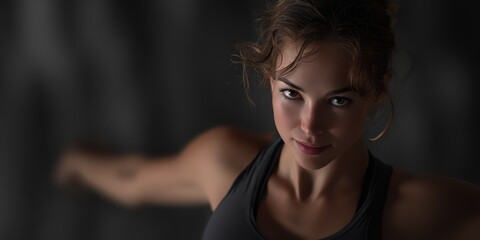 Naklejka premium Focused Female Athlete in Workout Gear is a premium-quality stock image ideal for use in lifestyle blogs, health content, promotional campaigns, and editorial publications.