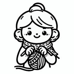 Obraz premium Grandmother knitting with scarf and yarn 