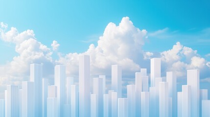 Fototapeta premium Puffy clouds floating above a vibrant downtown, suggesting strong investment potential