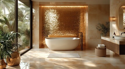 Opaline tiles line the walls of a luxurious bathroom