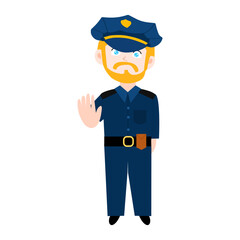 police character element design.  Police officer characters in uniform with professional equipments, badge, handcuffs and walkie-talkie, truncheon