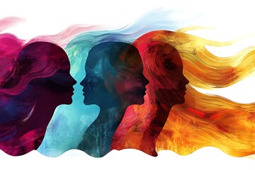 Colorful Abstract Waves Forming Silhouettes of Women