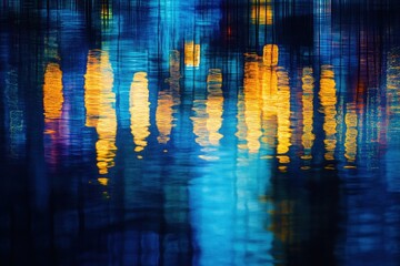 Abstract water reflection of city lights at night