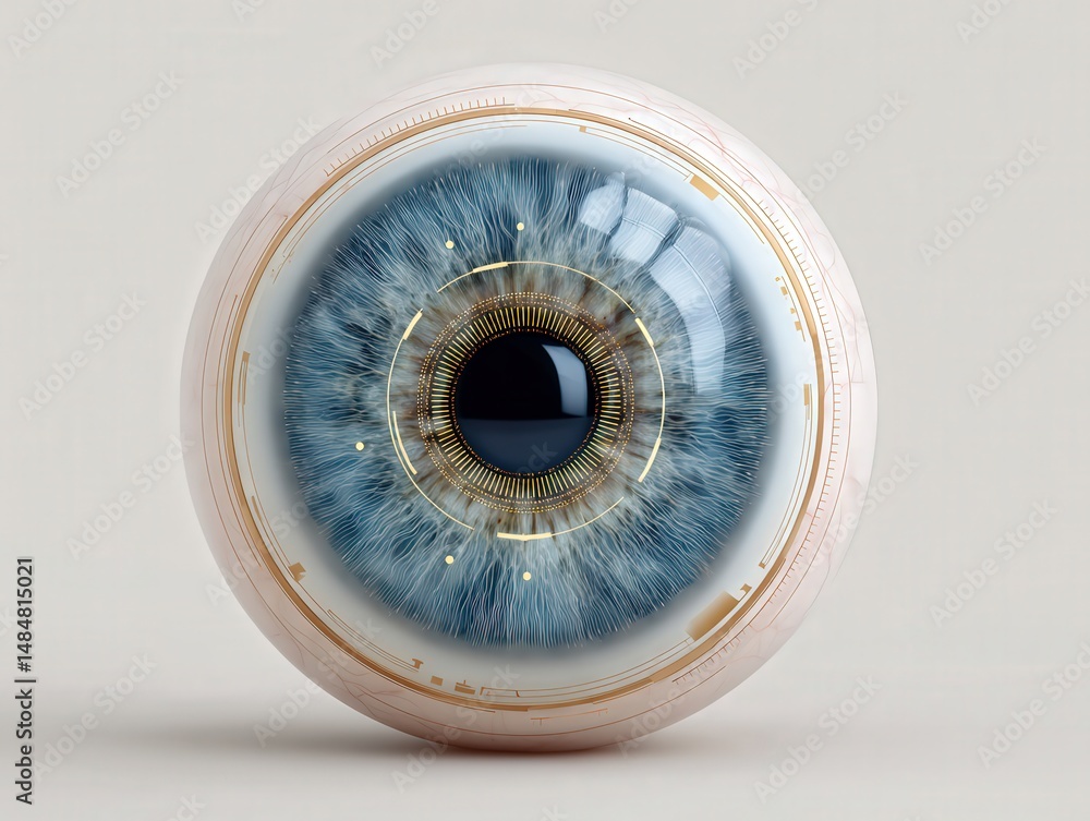 Poster detailed close-up of a futuristic human eye showcasing intricate digital circuitry elements compleme