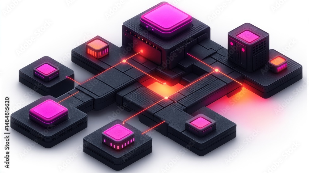 Poster futuristic network: interconnected data cubes