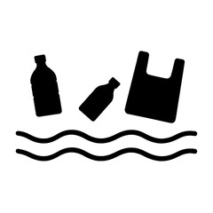 Plastic pollution in ocean water vector graphic illustration for environmental awareness and conservation