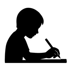 Silhouette of a child writing drawing or studying at a desk vector illustration graphic design
