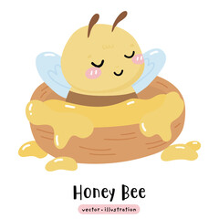 Cute kawaii Bee Honey Bee cartoon vector illustration