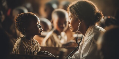 Female Doctor Talking to Students in Village School is a premium-quality stock image ideal for use in lifestyle blogs, health content, promotional campaigns, and editorial publications.