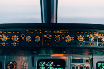 Autopilot and flight control panel in aircraft cockpit