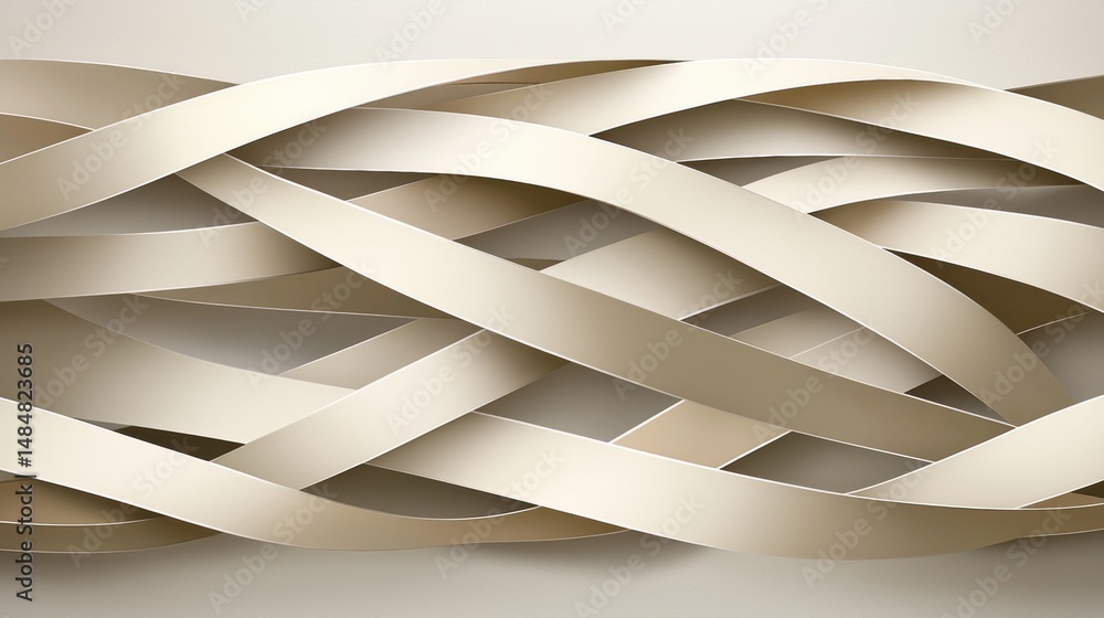 Poster a beige abstract design with intertwined loops and curves.