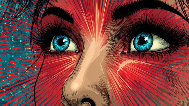 Retro pop art eye read rays superhero vector. The light from his eyes
