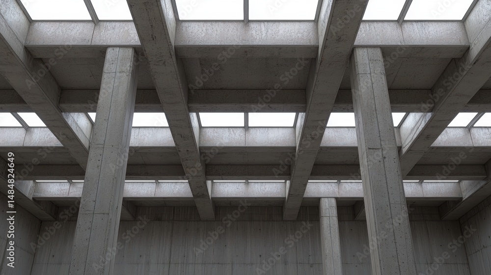 Poster a concrete ceiling with rectangular windows.
