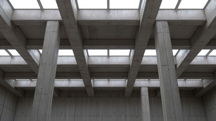 A concrete ceiling with rectangular windows.