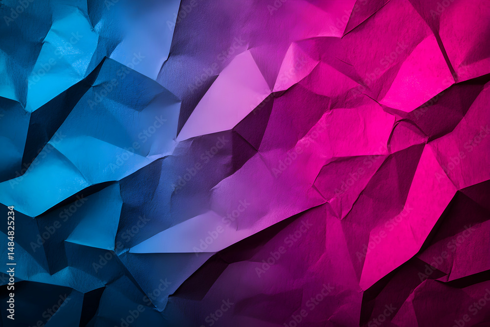 Poster abstract background of crumpled paper with a vibrant blue to pink gradient. ideal for design project