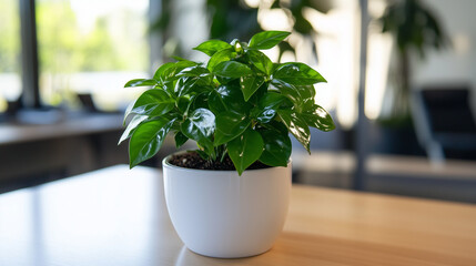 A potted plant on a modern desk, symbolizing simplicity and focus in a clean workspace.