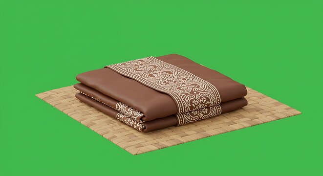 vector cartoon closeup of folded kemben fabric with classic batik motifs, centered on isolated green screen
