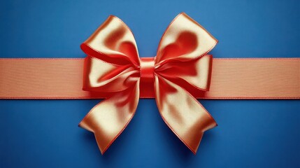 Box Symbol. Festive Gift Box with Satin Ribbon and Bow on Blue Background for Birthday or Christmas Present