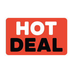 Bold red rectangle promoting a hot deal with white and black uppercase text for sales
