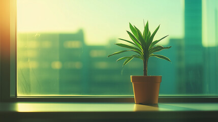 A potted plant on a modern desk, symbolizing simplicity and focus in a clean workspace.