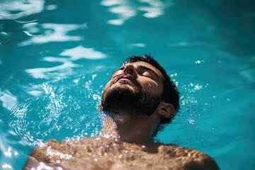 Man Relaxing in Outdoor Swimming Pool