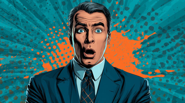 OMG Surprised emotional pop art retro business man,  realistic hand drawing illustration