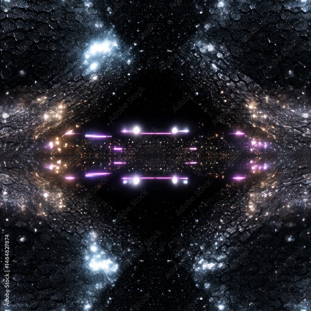 Poster abstract cosmic tunnel with glittering textures and neon accents: a visual journey