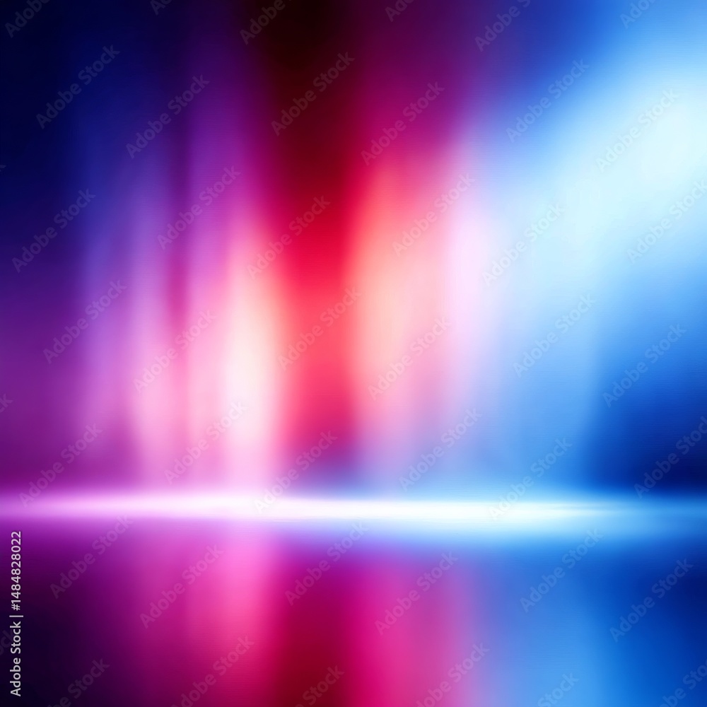 Aufkleber abstract futuristic stage: blurry red and blue light beams with a reflective surface for product dis