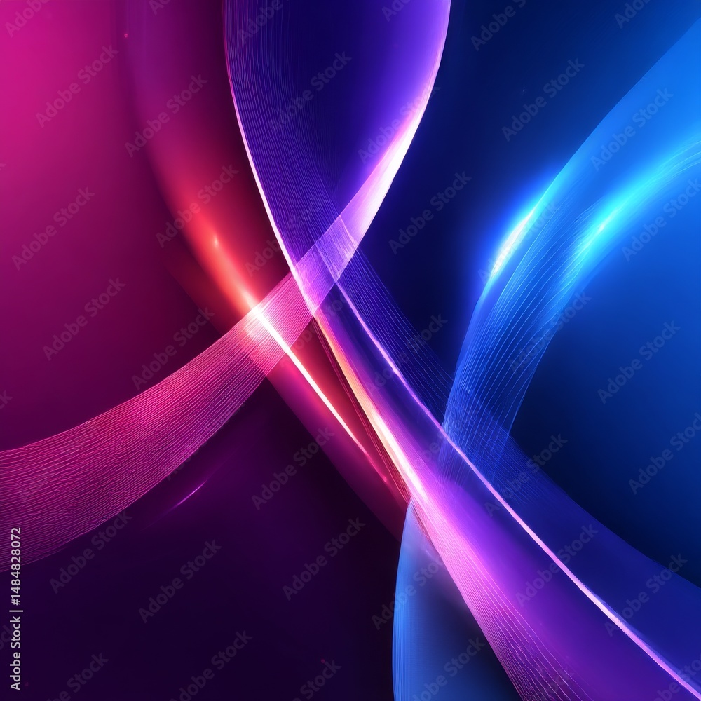 Poster abstract glowing curves: a dance of light and color in pink and blue, modern digital art expression.