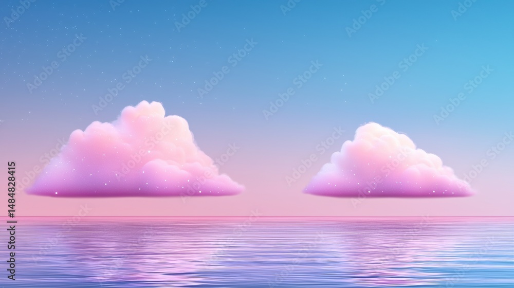 Poster light clouds fading into the distance over a calm ocean, creating a peaceful seascape.